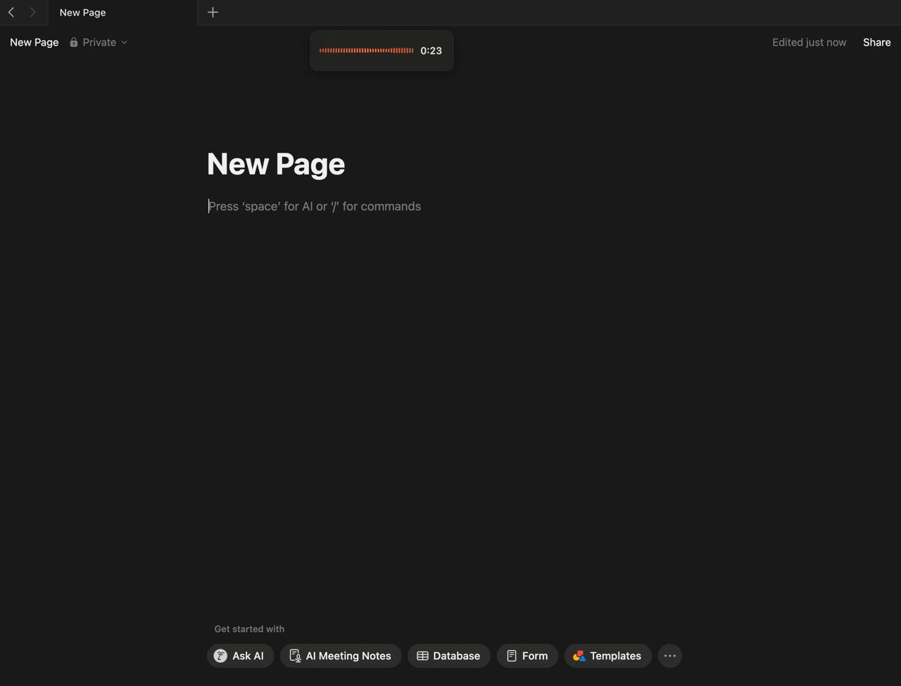 VoxTap Aufnahme-Overlay über Notion